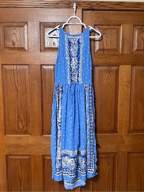 LOFT Blue Floral Print Cutout Midi Dress - Size M